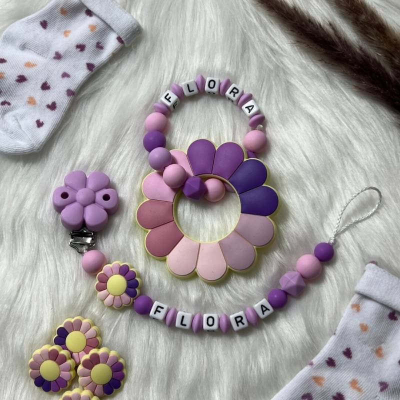 Schnullerkette Mit Namen | Set M | Greifling, Schnullerkette, Design Blume Personalisiert Unikat Handgefertigt Geschenk von Etsy - BabyKettchen