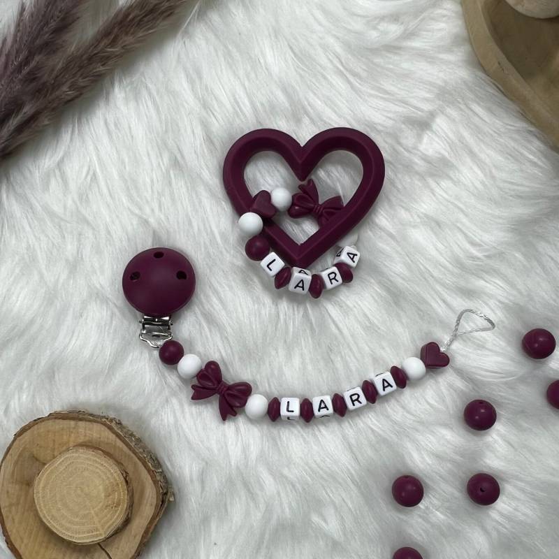 Schnullerkette Mit Namen | Set M | Greifling, Schnullerkette, Design Dark Red Personalisiert Unikat Handgefertigt Geschenk von Etsy - BabyKettchen