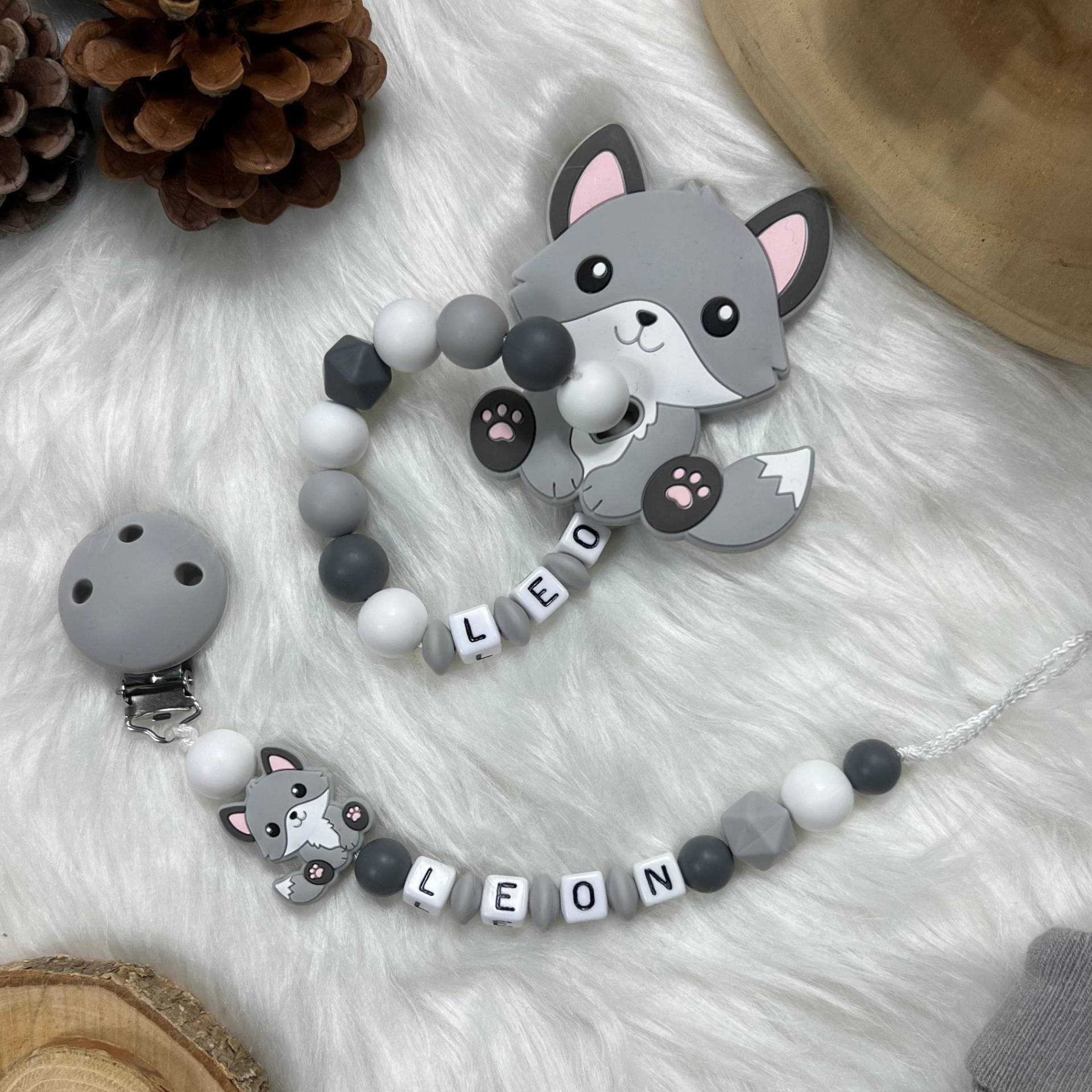 Schnullerkette Mit Namen | Set M | Greifling, Schnullerkette, Design Fuchs Personalisiert Unikat Handgefertigt Geschenk von Etsy - BabyKettchen