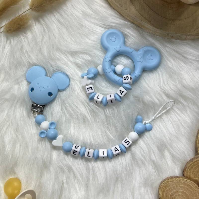 Schnullerkette Mit Namen | Set M | Greifling, Schnullerkette, Design Himmelblau Personalisiert Unikat Handgefertigt Geschenk von Etsy - BabyKettchen