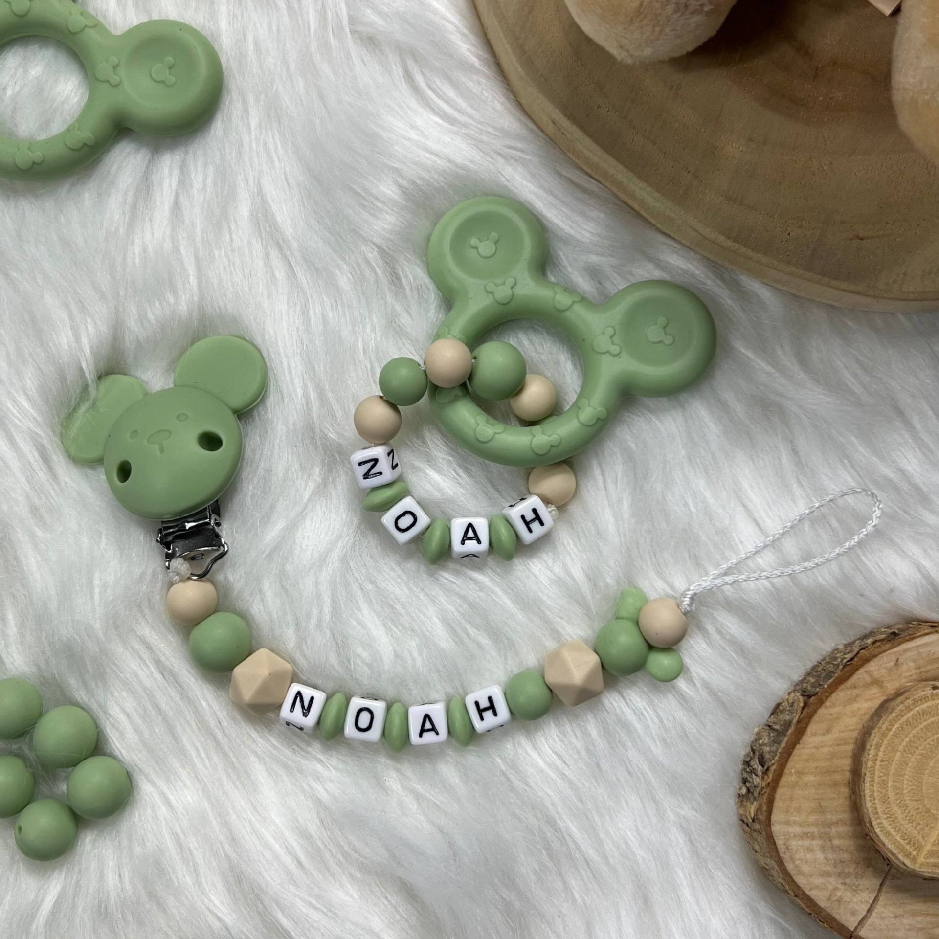 Schnullerkette Mit Namen | Set M | Greifling, Schnullerkette, Design Matcha Personalisiert Unikat Handgefertigt Geschenk von Etsy - BabyKettchen