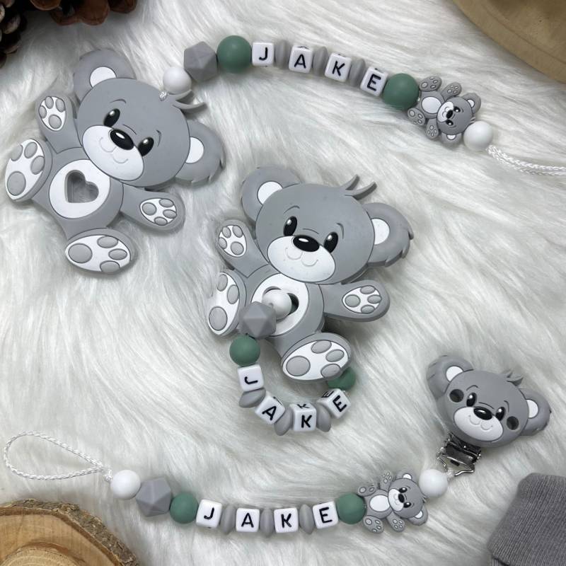 Set L | Greifling, Schnullerkette, Maxi-Cosi-Kette, Design Bärchen | Personalisiert Unikat Handgefertigt Geschenk von Etsy - BabyKettchen