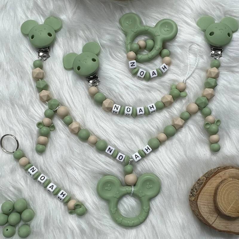 Set Xl | Schlüsselanhänger, Greifling, Schnullerkette, Kinderwagenkette, Design Matcha | Personalisiert Unikat Handgefertigt Geschenk von Etsy - BabyKettchen