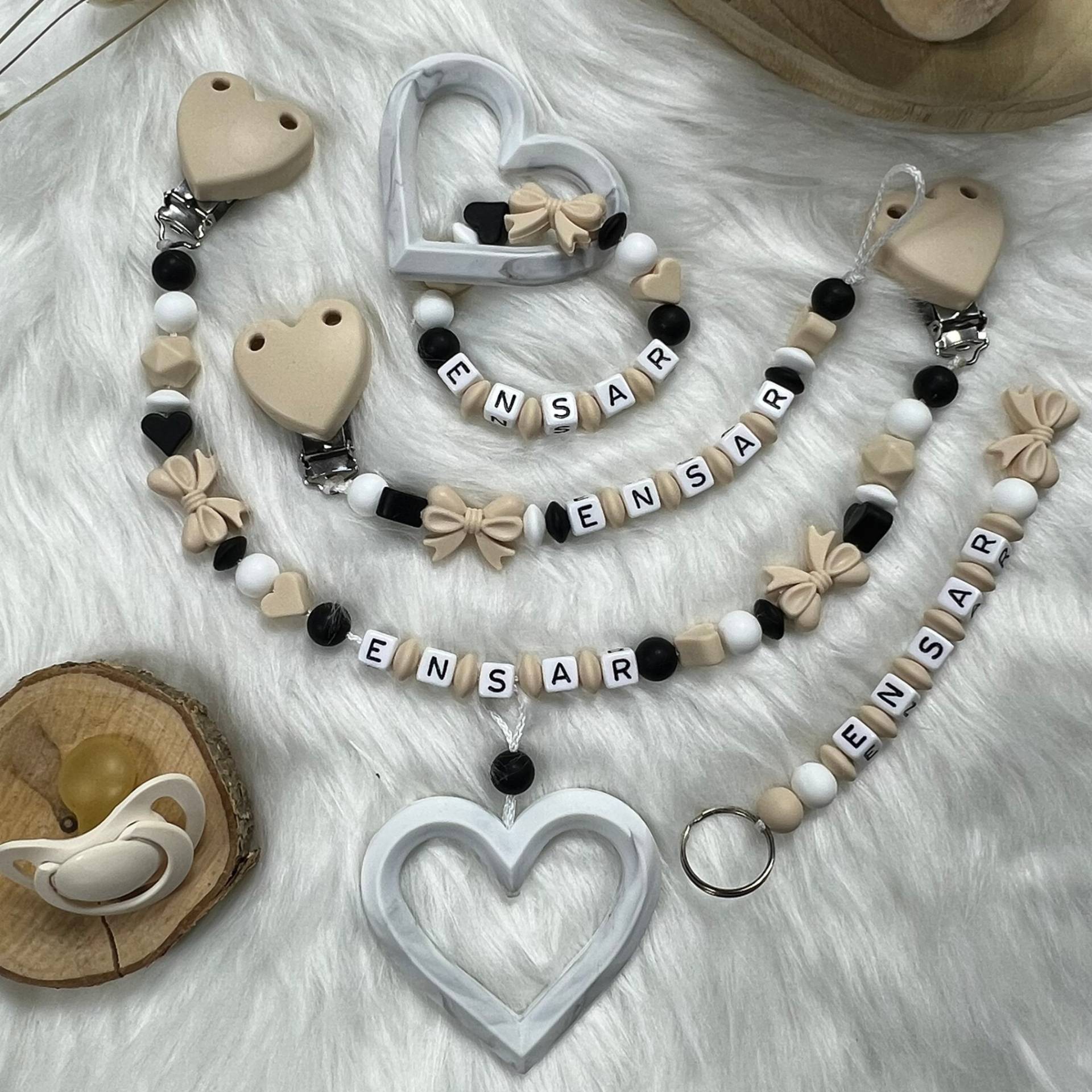 Set Xl | Schlüsselanhänger, Greifling, Schnullerkette, Kinderwagenkette, Design Sweet Beige | Personalisiert Handgefertigt Geschenk von Etsy - BabyKettchen