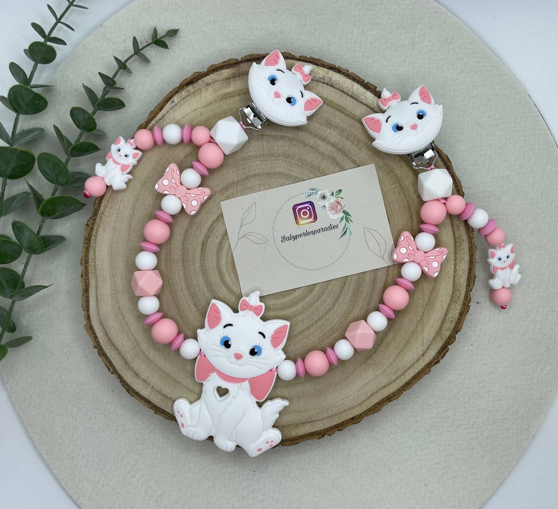 Kinderwagenkette, Katze, Weiße Marie, Schnullerkette Personalisiert von Etsy - Babyperlenparadies