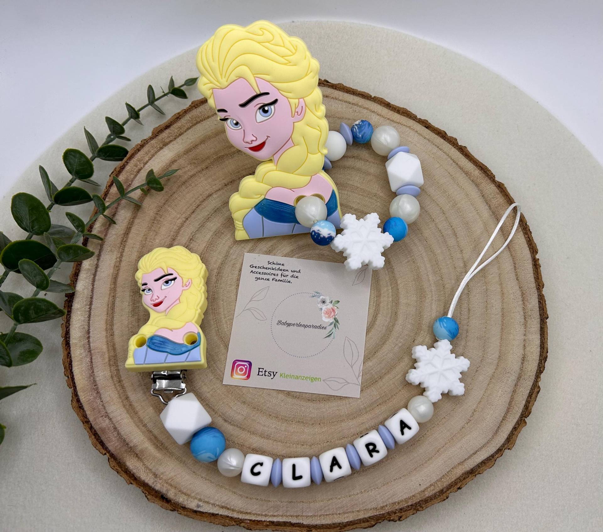 Schnullerkette Set, Schnullerkette, Greifring, Elsa, Schneeflocke, Baby Geschenke von Etsy - Babyperlenparadies