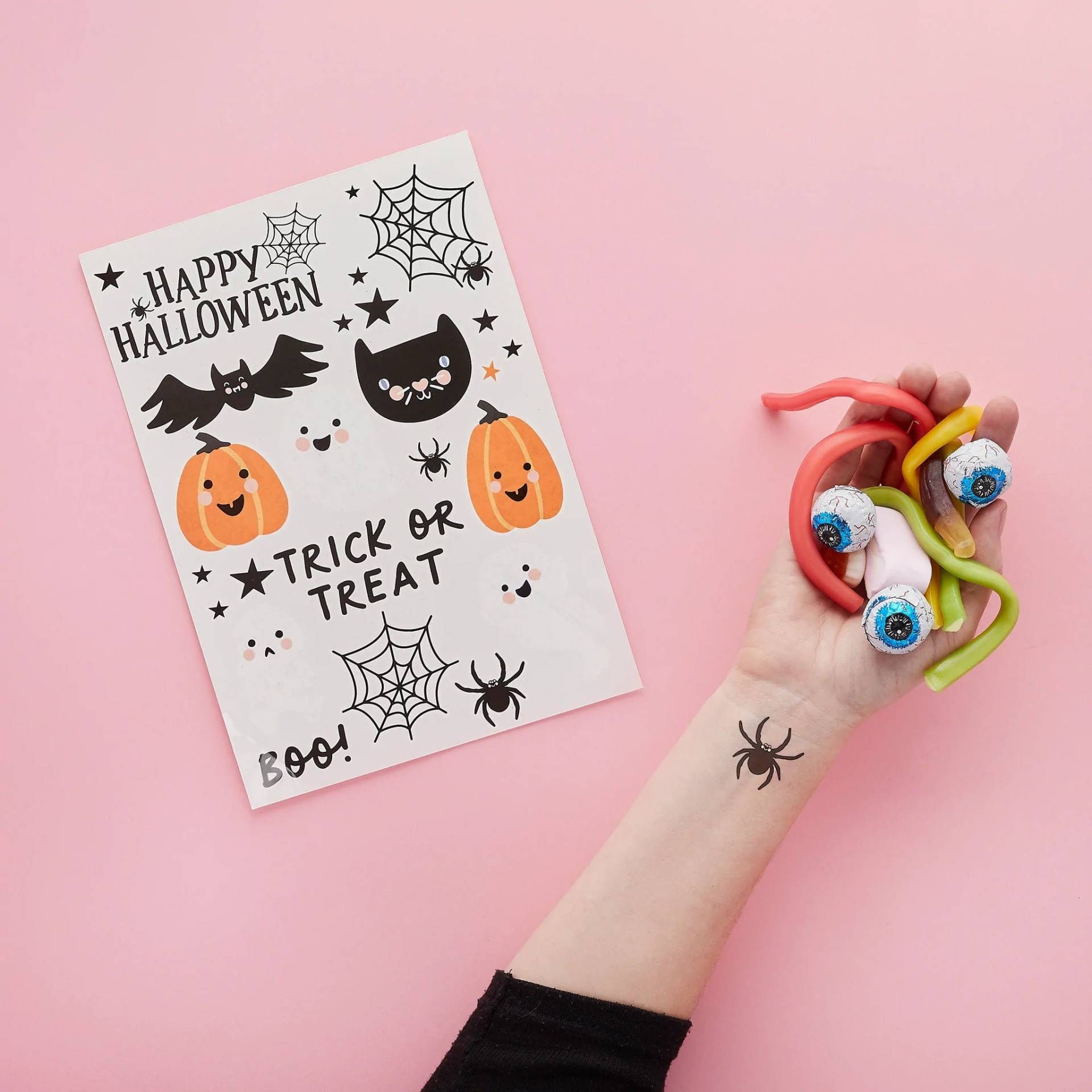 Halloween-Charaktere Temporäre Tattoos | 2Er Set Mit Kürbis, Fledermäusen, Spinnweben, Spinne, Katze Goody Favor Bags Kinderpartyzubehör von Etsy - BakingTimeClub