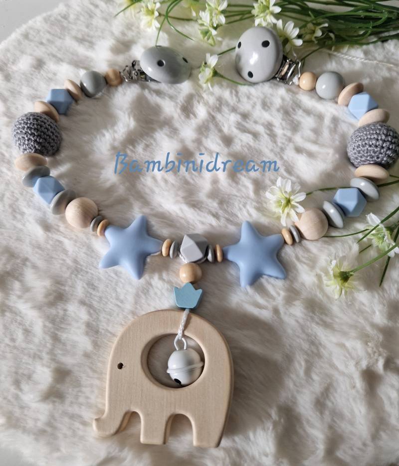 Kinderwagenketten Set Elefant Blau/Kinderwagen/Babyparty/Geschenk/Geschenkidee/Personalisiertegeschenke/ von Etsy - Bambinidream