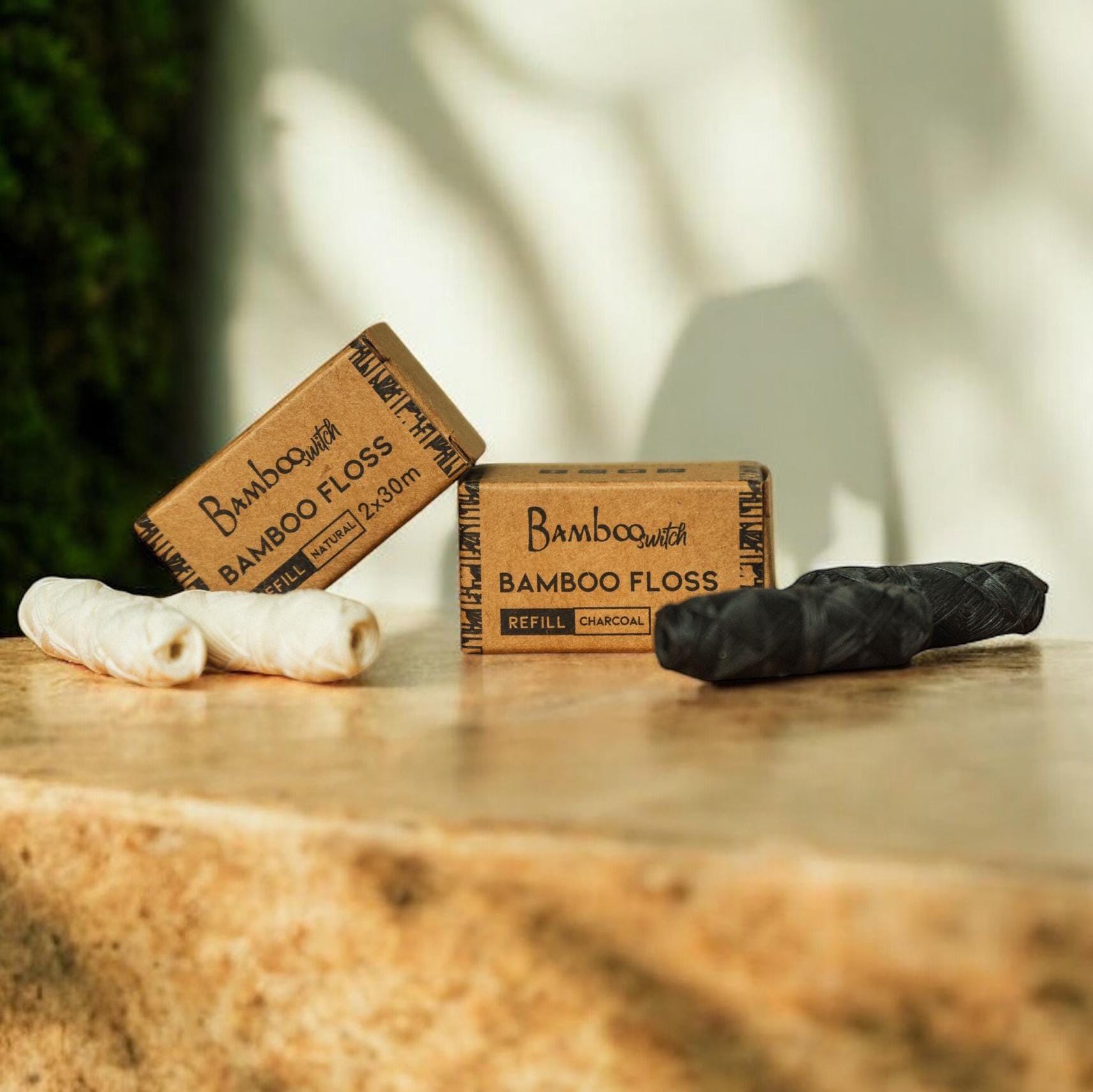 100% Vegane Bambus Garnrollen | Kompostierbar Erde Freundlich Low Waste Badezimmer Mit Holzkohle Infundiert von Etsy - BambooSwitchShop