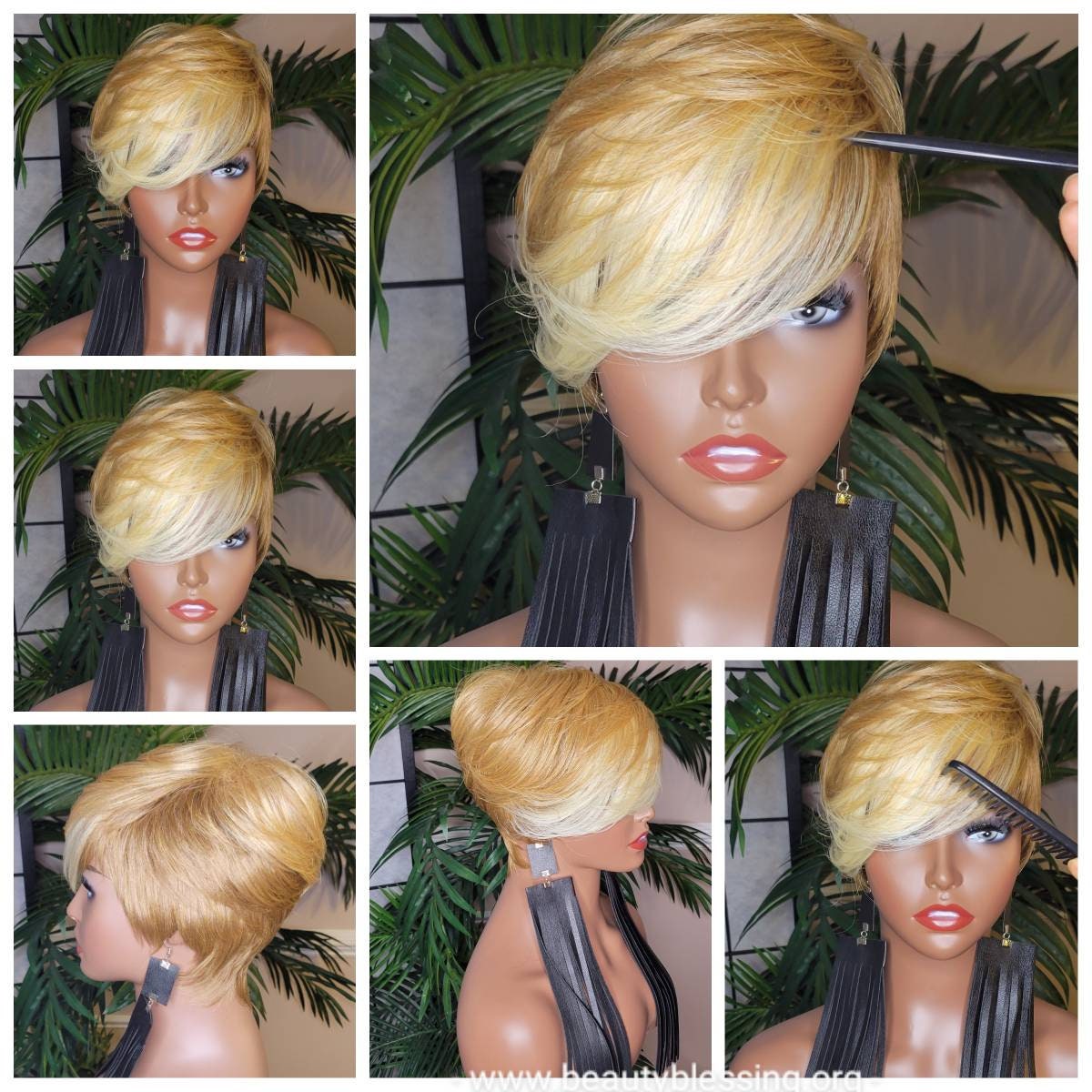 Perücke Kurze Pixie Cut Style Mit Swoop Pony Perücken Für Frauen Ombre Dirty Blonde Sandy Aschblonde Haar von Etsy - Beautyblessings6