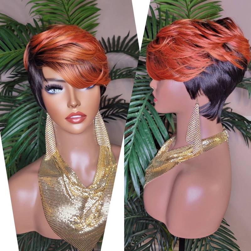 Perücke Swoop Bang Promi Inspiriert Pixie Cut Haar Mit Pony Off Black Ombre Copper von Etsy - Beautyblessings6