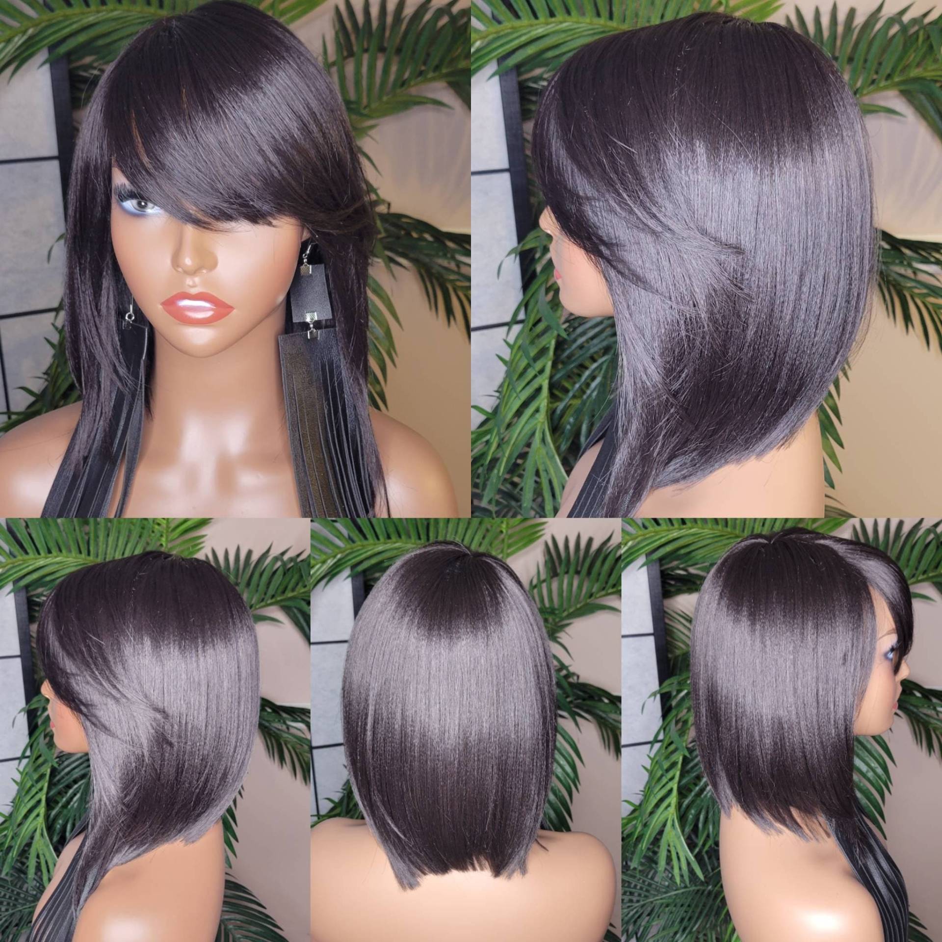 Wig Bob Kurzhaar Rasierer Cut Style Swoop Bang Perücke Full Cap von Etsy - Beautyblessings6