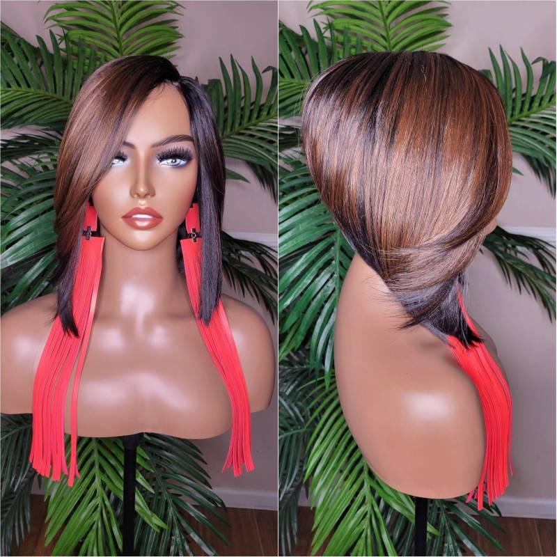 Wig Pixie Cut Bob Frisur Rasiermesser Schnitt Swoop Bang Glueless Lace Perücke Volle Kappe Farbige von Etsy - Beautyblessings6