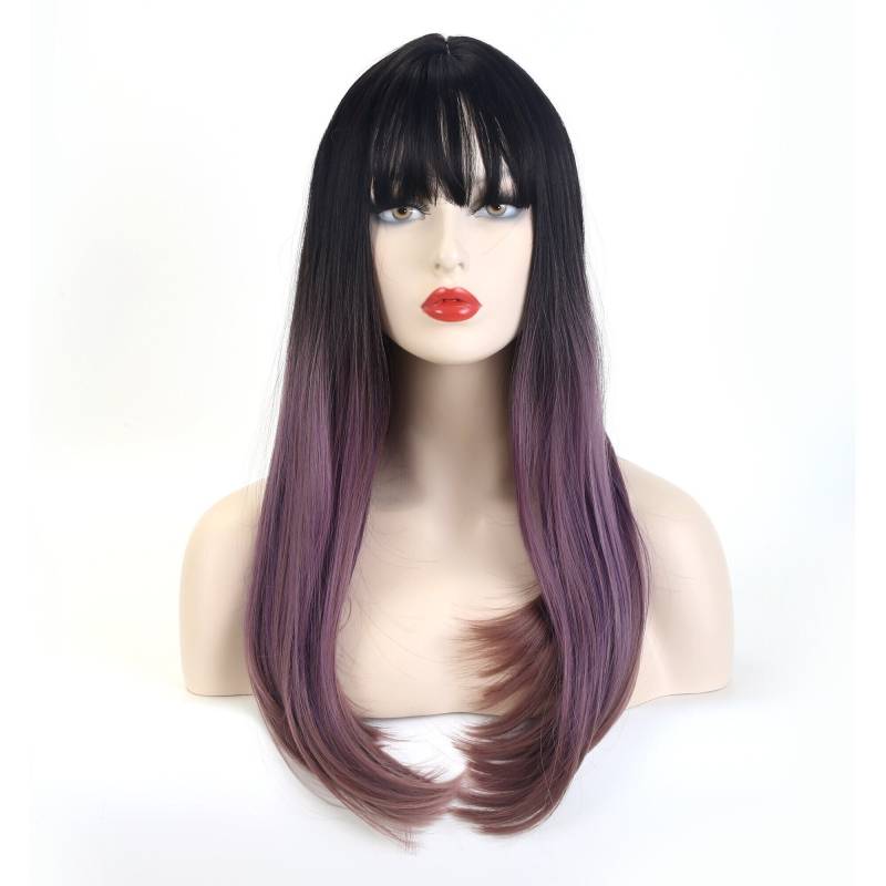 Natürliche Lange Gerade Schwarze Wurzel Ombre Lila Perücke Mit Armreifen von Etsy - Belezahair