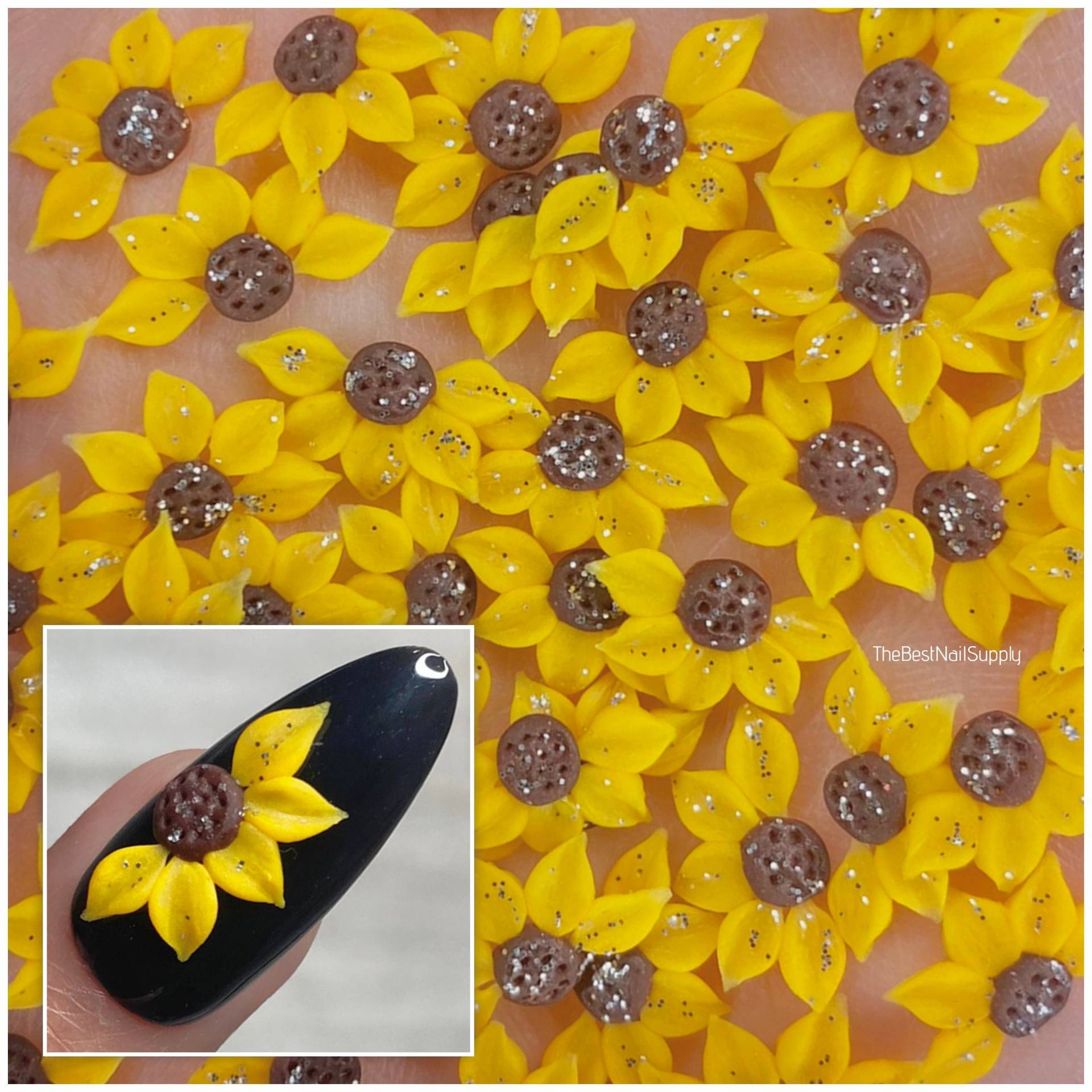 3D Acryl Sonnenblume | Nagel Anhänger Kunst Gelb Glitzer Blumen Hohe Qualität von Etsy - BestNailSupplyLLC