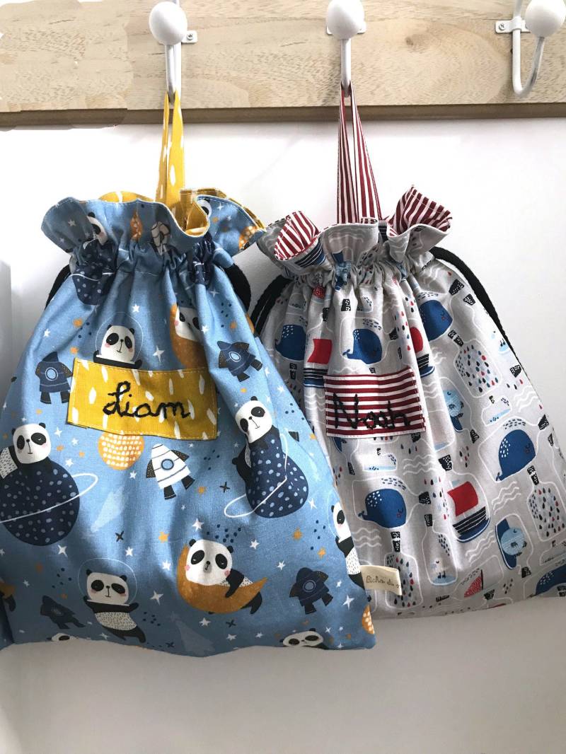 Personalisierte Kordelzug Für Kinder, Himmelblaue Panda-Tasche, Vorschultasche, Turnbeutel, Fügen Sie Ihren Namen Hinzu, Benutzerdefinierte Tasche von Etsy - Bichodimamma