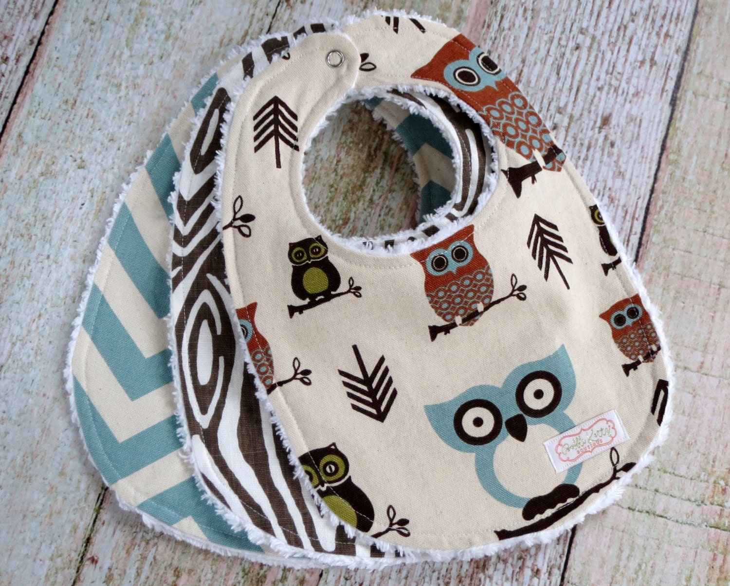 Baby Lätzchen - Boy Wald Eule Blau Chevron Braun Holzkorn Chenille Baby-Dusche-Geschenk Baby Lätzchen - Boy Wald Eule Blau Chevron Braun Holzkorn Chenille Baby-Dusche-Geschenk von Etsy - BobbleKottzBoutique