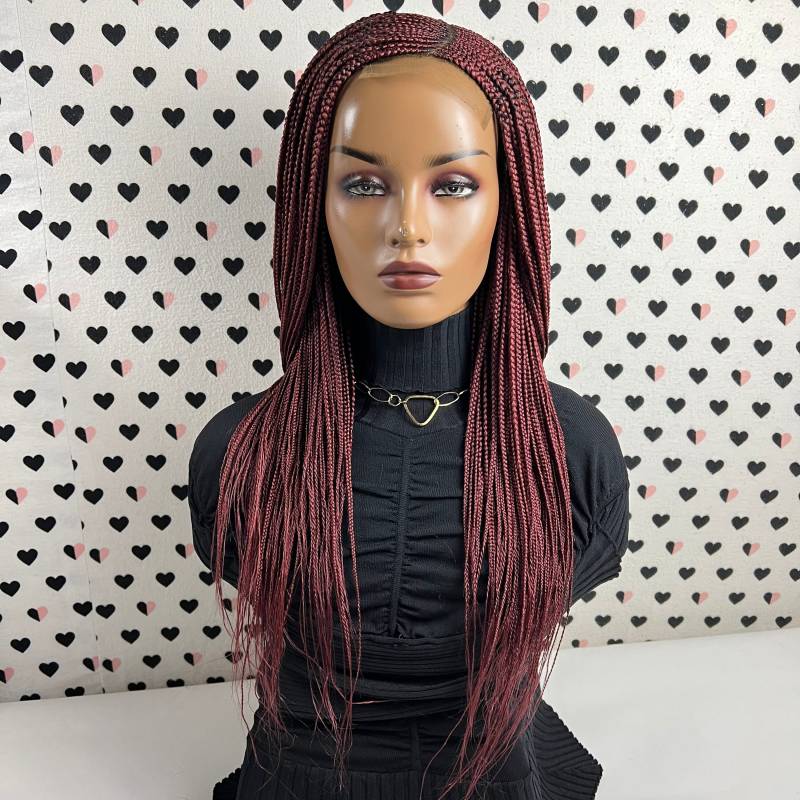 Cornrows C-Schnitt Futterbox Geflecht Geflochtene Perücke Zöpfe Spitze Perücken Farbe Burgund Rot 22 Zoll von Etsy - BraidsLaceWig