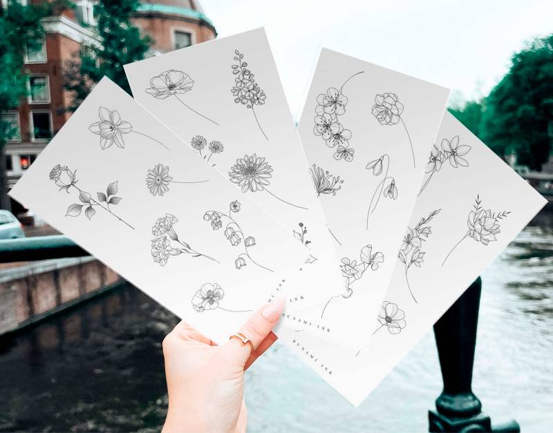 Alle Geburtsblumen in Einem Set | 4 Temporary Tattoos von Etsy - BunamiInk