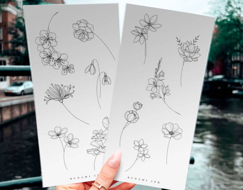 Temporäre Tattoos 12 Geburtsblumen Set Januar-Dezember | Neue Edition von Etsy - BunamiInk