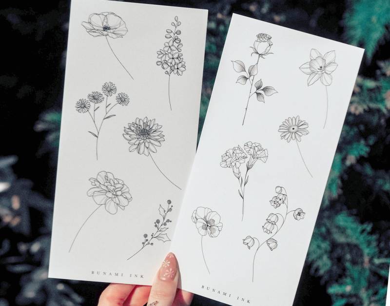 Temporäre Tattoos 12 Geburtsblumen Set Januar-Dezember von Etsy - BunamiInk