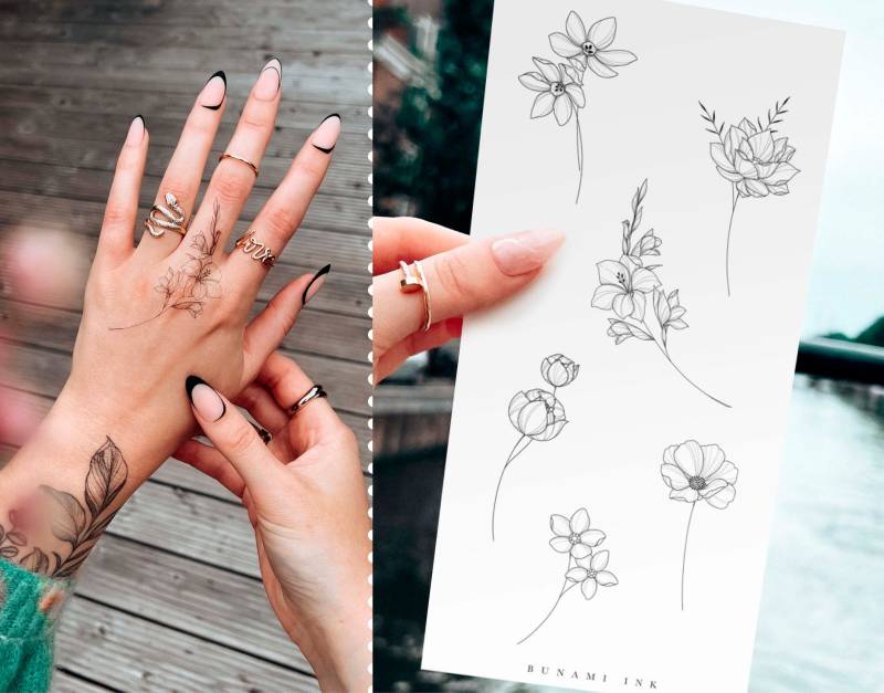 Temporäre Tattoos 6 Geburtsblumen Juli-Dezember Wasserlilie Gladiole Vergiss-Mein-Nicht Cosmea Pfingstrose Narzisse von Etsy - BunamiInk