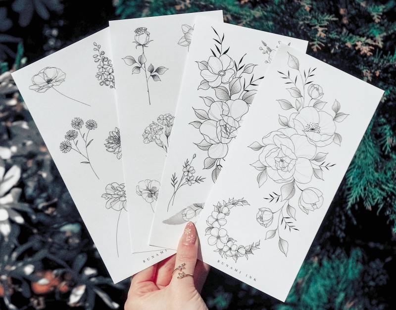 Temporäre Tattoos Botanical Set | 4× von Etsy - BunamiInk