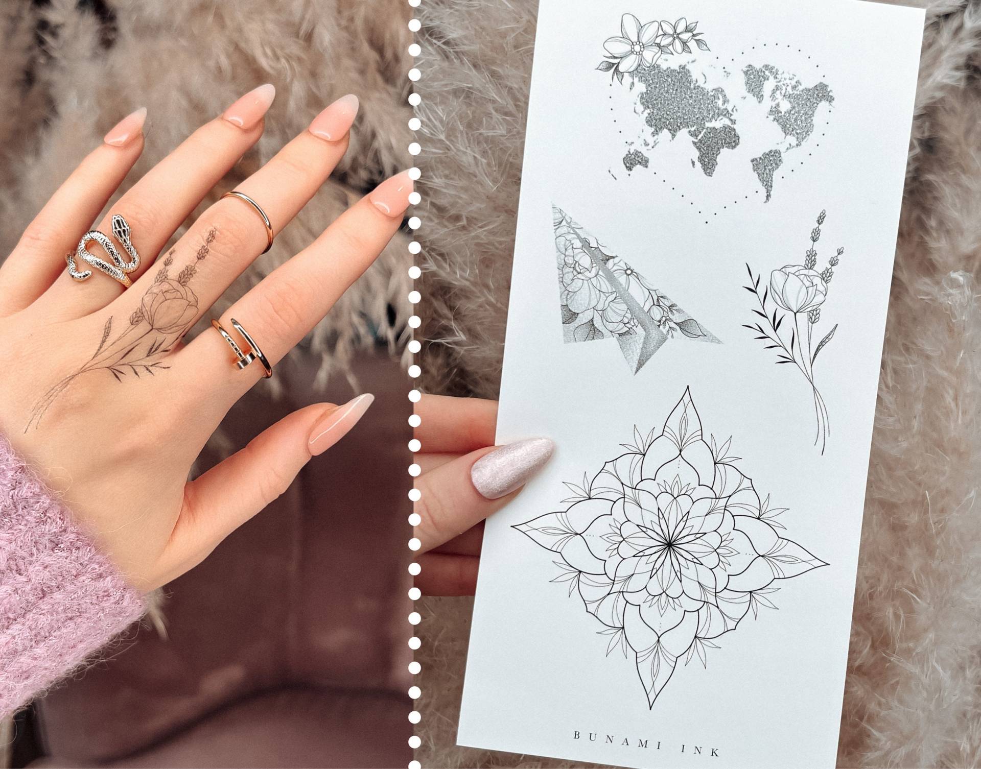 Temporäre Tattoos Weltkarte Papierflieger Bouquet Mandala Florale Silhouette von Etsy - BunamiInk