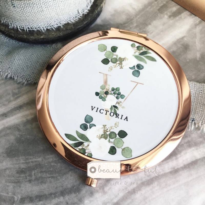 Personalisierter Name Greenery Round Rose Gold Compact Pocket Spiegel Andenken von Etsy - ByBeautifulgiftshop