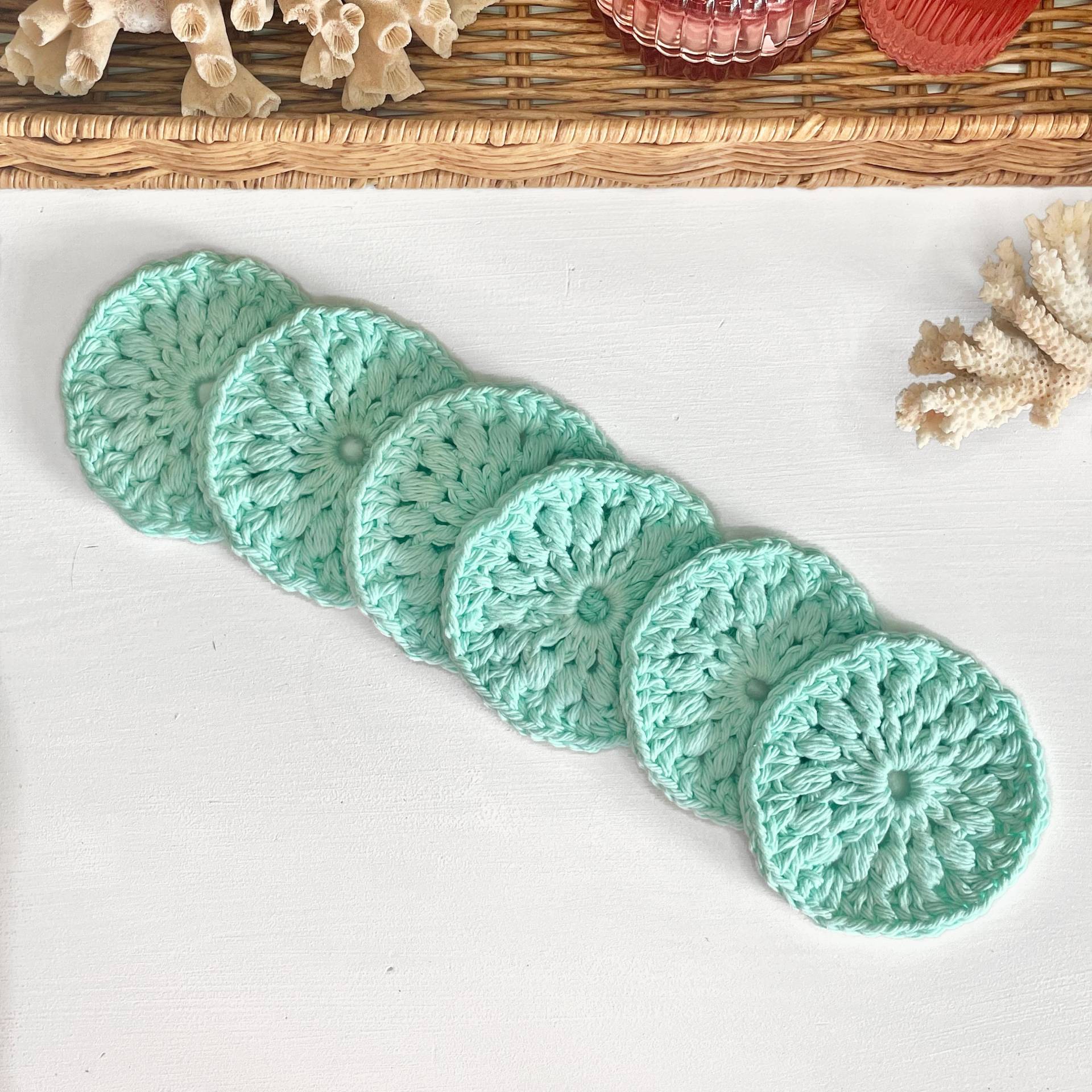 Seeglas | Scrubbies Baumwolle Handarbeit 6Er Pack Make-Up Entferner Schlammmaske Reinigung Grün Wiederverwendbar Waschbar Öko Küsten von Etsy - ByBonnieBBoutique