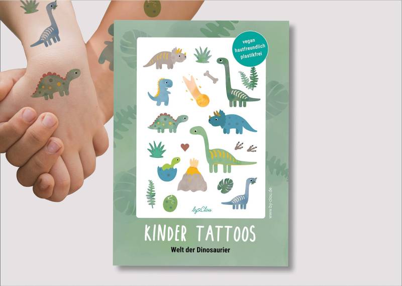 Kindertattoos "Dinosaurier", Temporäre Klebetattoos Als Geschenk Für Die Schultüte, Vegan, Hautfreundlich, Plastikfrei, 20 Motive von Etsy - ByClou