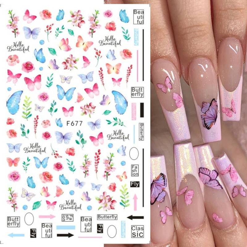 Nail Sticker Bunte Schmetterlinge/Blumen/ Leopart von Etsy - COEMbeauty