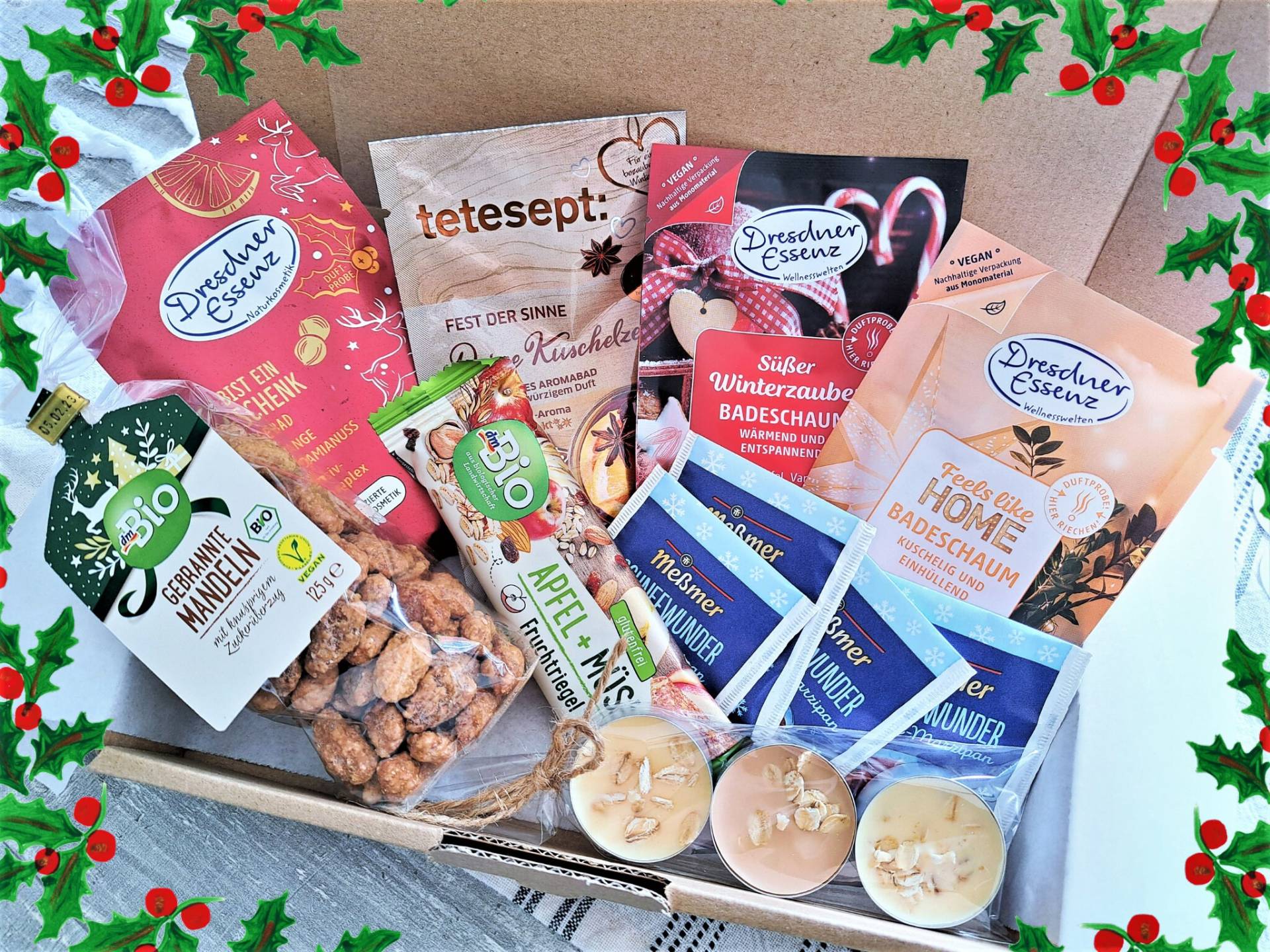 Weihnachtsgeschenk-Box, Winter-Süßigkeiten-Snacks-Korb, Duftkerzen, Badesalz Spa-Self-Care-Kit, Weihnachts-Leckereien, Gute von Etsy - Candlesandcandy