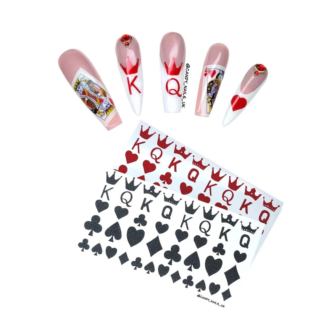 Selbstklebende Nailart Aufkleber/Vinyls Valentinstag Liebe Nägel Rot Schwarz Niedliche Herz Herzen Krone König Königin von Etsy - CandyNailsUk