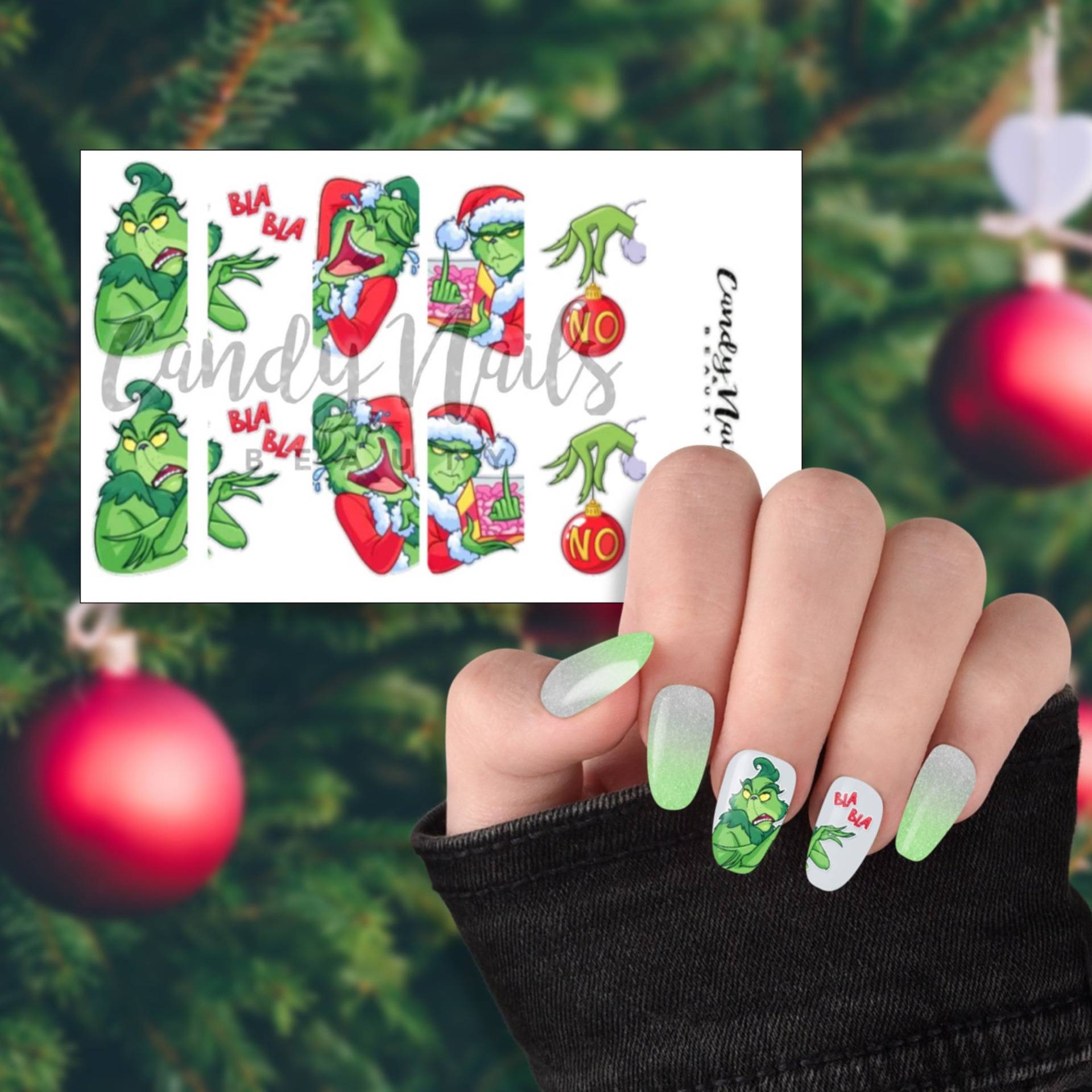 Wasserabziehbild Wasserschiebekunst Nägel Transfers Weihnachten Grün Nageldesign Streifen Zuckerstange von Etsy - CandyNailsUk