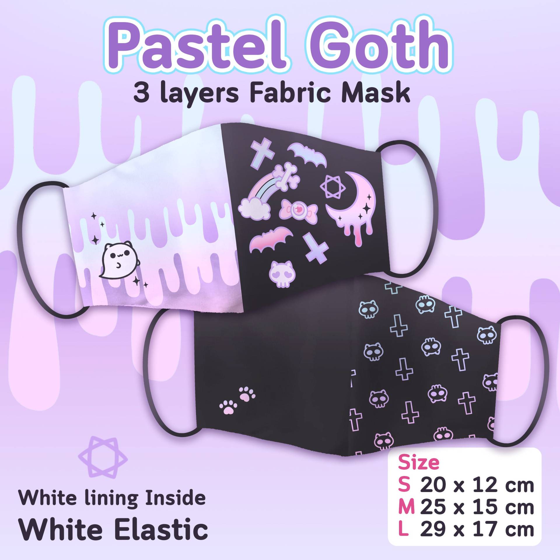 Pastell Goth Gesichtsmaske/Süße Stoffmaske Im Kawaii-Stil Harajuku Stil Maske Halloween von Etsy - QinnamonArtsShop