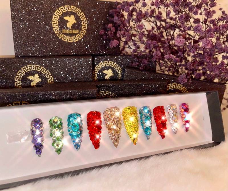 Press On Nails, Stiletto, Sarg, Swarovski Crystal Design Luxury Custom Set, Einfach Fasle Nail Gel Polish von Etsy - CavalloRaro