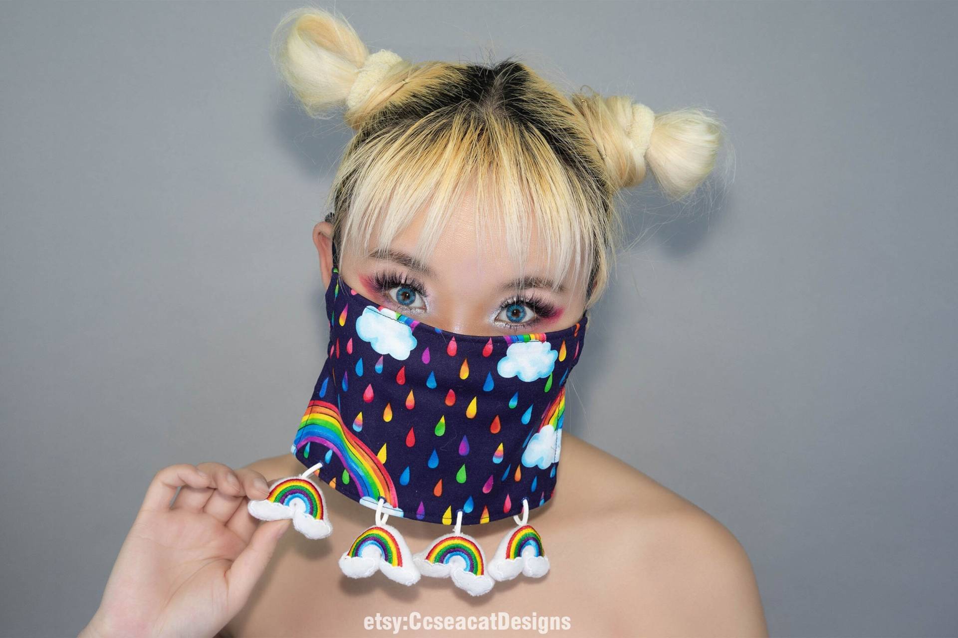 Kawaii Niedliche Regenbogen Gesichtsmaske Bedeckung Mit Baumelnden Ausgestopften von Etsy - CcseacatDesigns