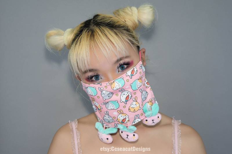 Kawaii Niedliche Rosa Hasen Gesichtsmaske Bedeckung Mit Ausgestopften von Etsy - CcseacatDesigns