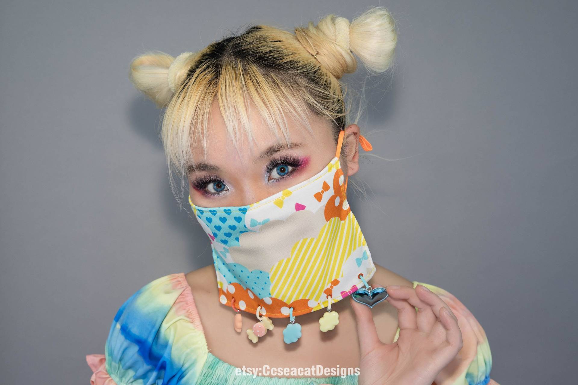 Kawaii Orange Gelb Blau Wolke Gesichtsmaske Bedeckung von Etsy - CcseacatDesigns