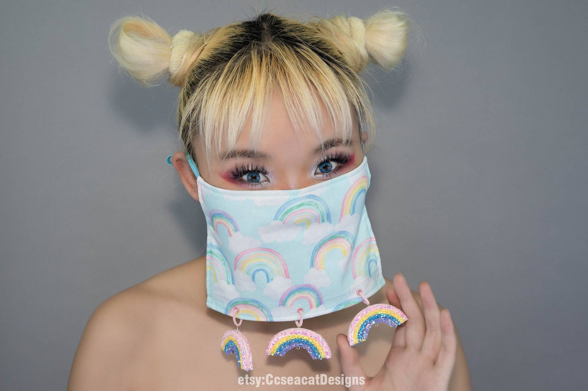 Kawaii Regenbogen Gesichtsmaske Bedeckung Mit Baumelnden Glänzenden von Etsy - CcseacatDesigns