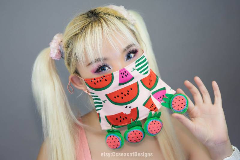 Waschbare Kawaii Niedliche Wasser Melone Maske Bedeckung Mit Baumelnder Gefüllter Wassermelone von Etsy - CcseacatDesigns