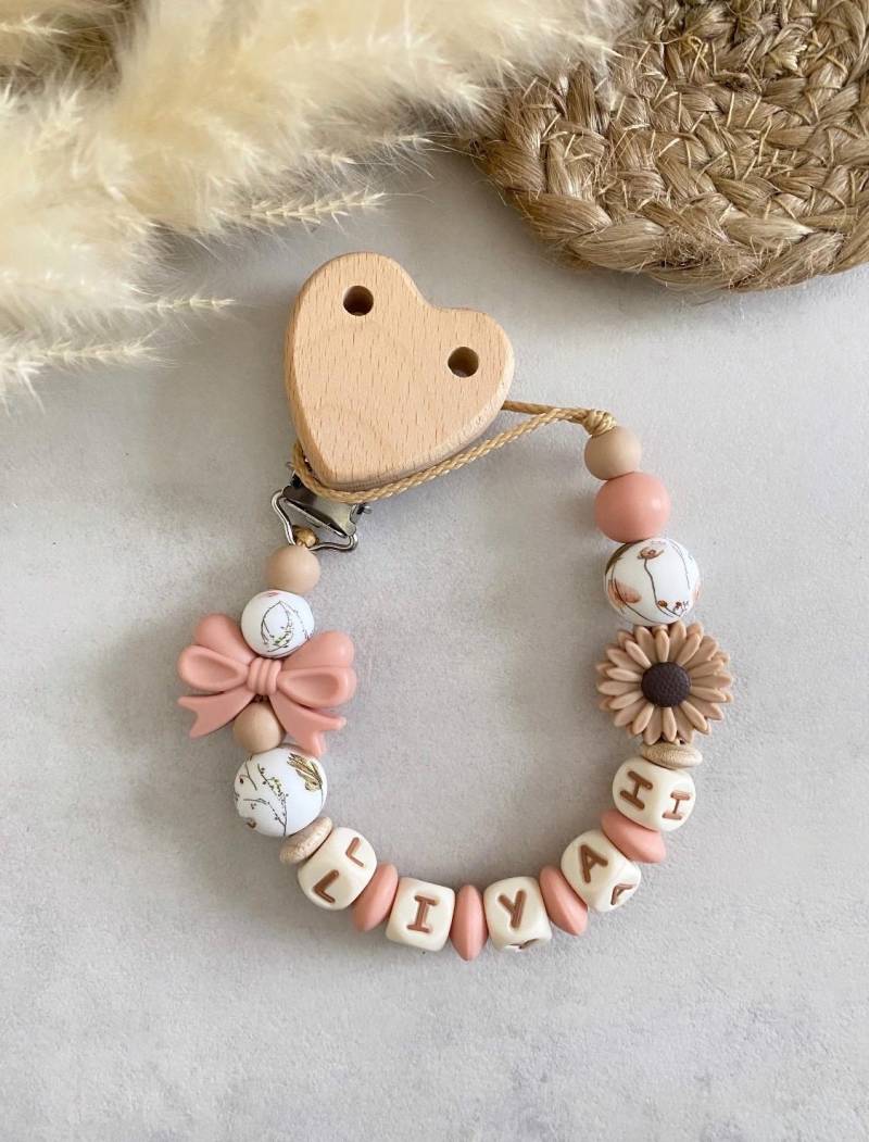 Schnullerkette Mit Name Herz Blume Schleife Blumenmuster von Etsy - ChriluzaShop