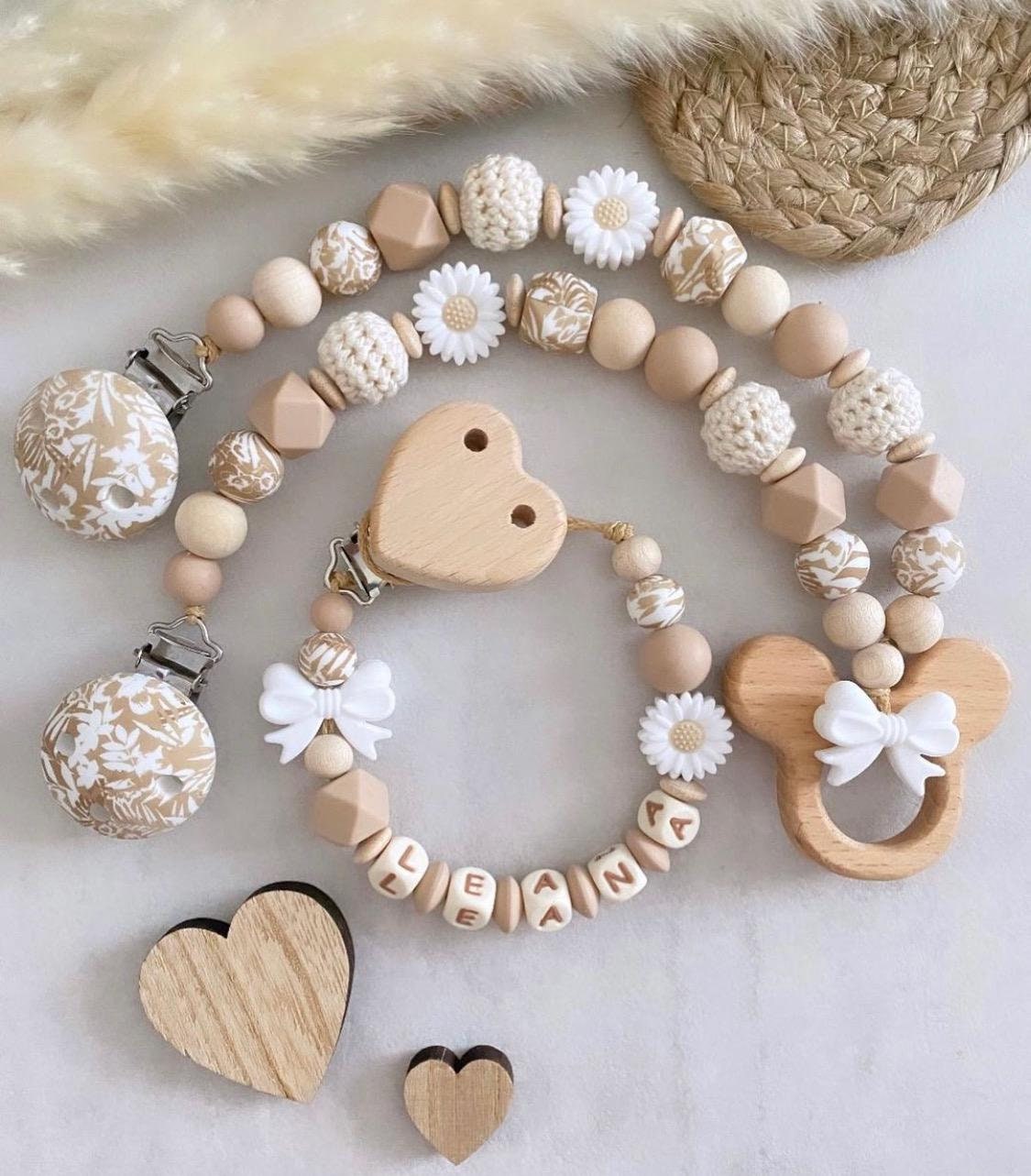 Schnullerkette Mit Name Kinderwagenkette Personalisiert Mädchen Naturtöne Set von Etsy - ChriluzaShop