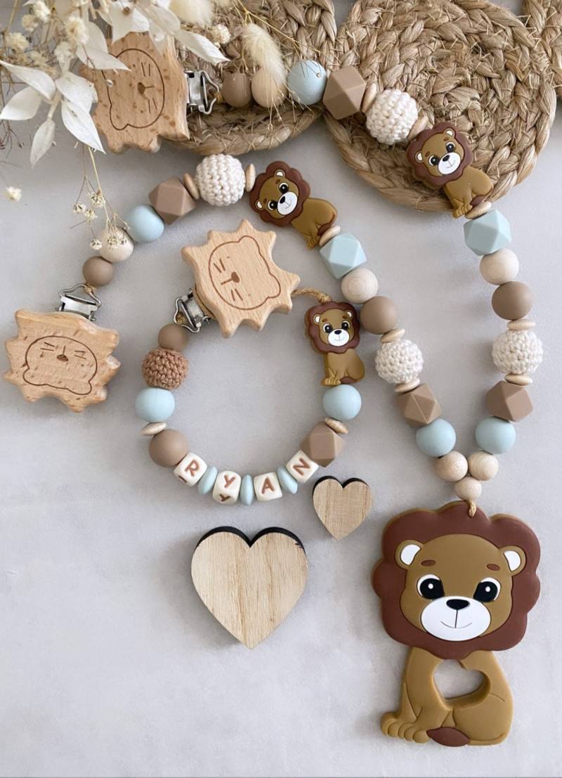 Schnullerkette Mit Name Kinderwagenkette Personalisiertes Set Junge Löwe Silikon von Etsy - ChriluzaShop