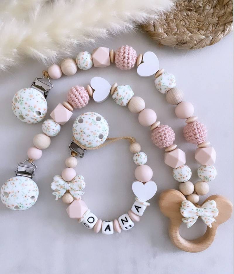 Schnullerkette Mit Name Mädchen Kinderwagenkette Personalisiert Set Herz von Etsy - ChriluzaShop