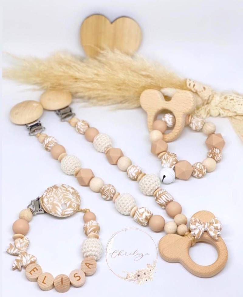 Schnullerkette Mit Name Mädchen Maus Beige von Etsy - ChriluzaShop