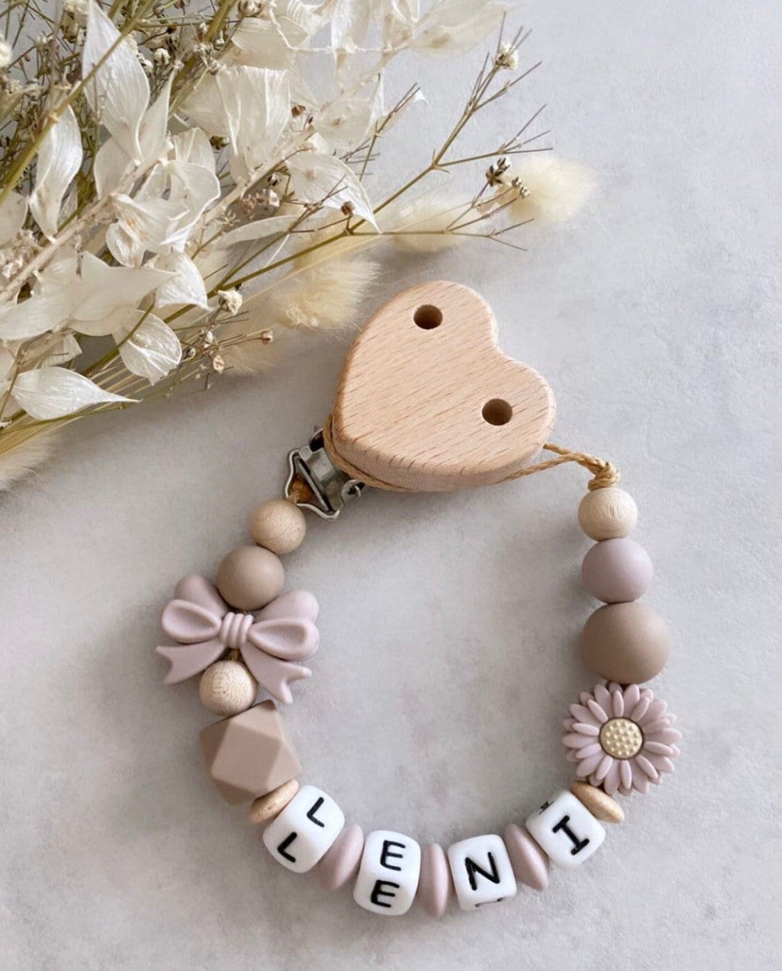 Schnullerkette Mit Name Personalisiert Mädchen Kinderwagenkette Set Blume Herz von Etsy - ChriluzaShop