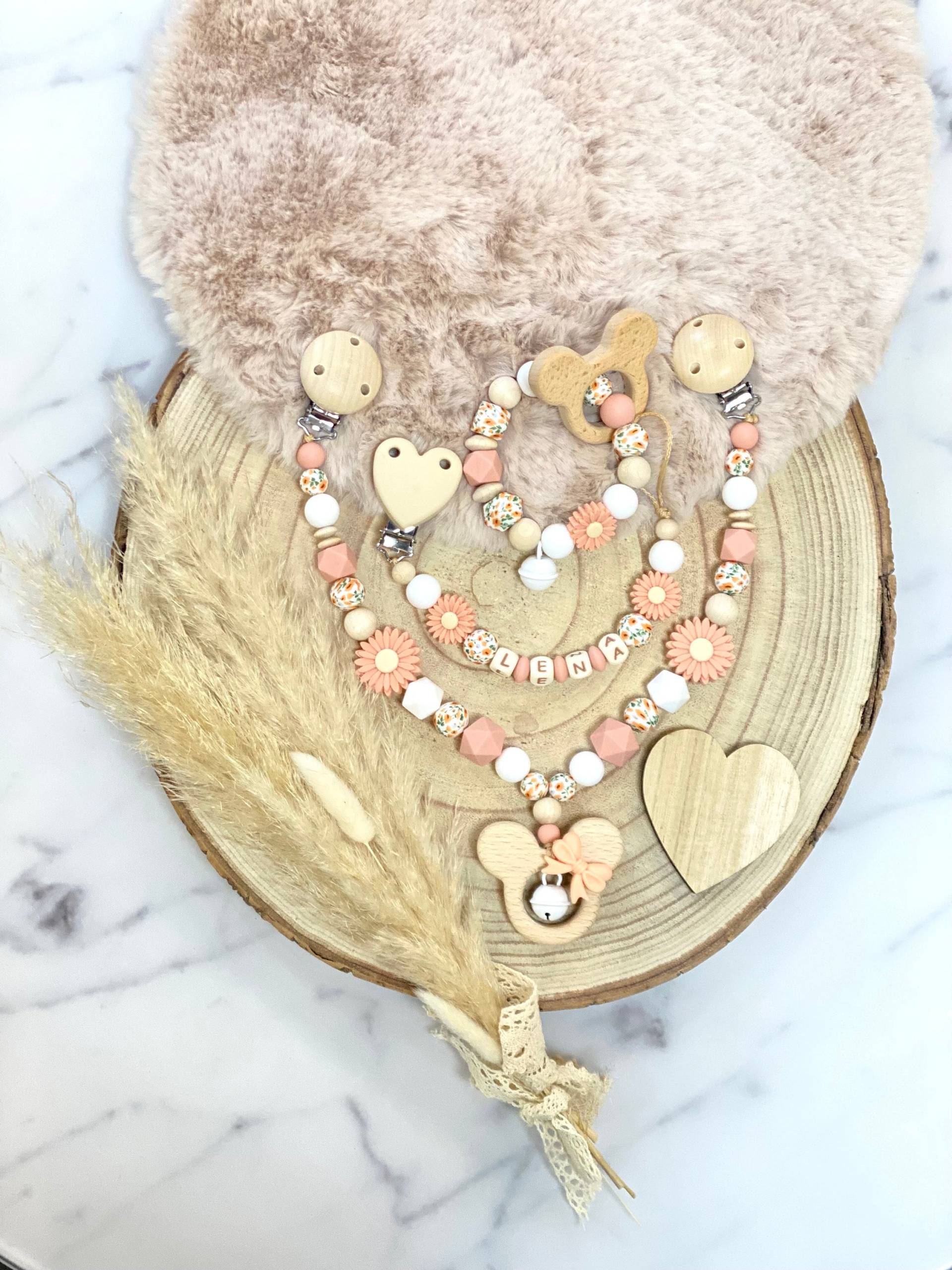 Schnullerkette Mit Namen Kinderwagenkette Greifling Set Mädchen Personalisiert Maus Blume Silikon Holz Herz von Etsy - ChriluzaShop