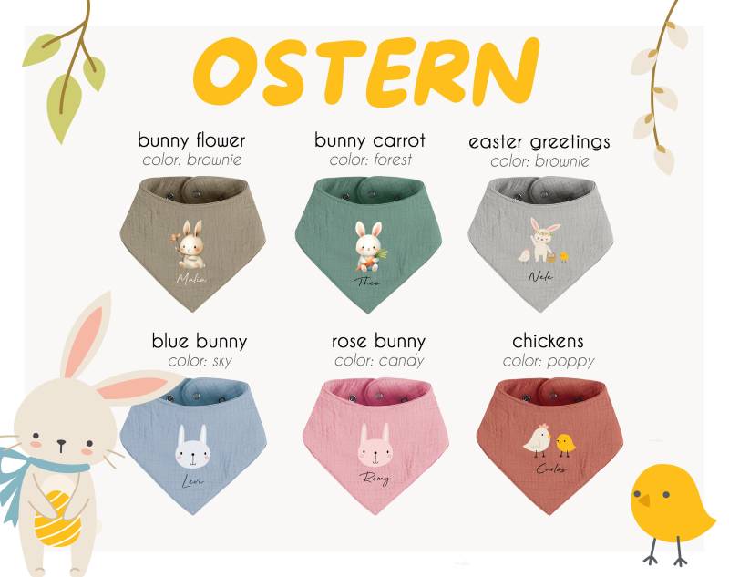 Ostern Namenstücher Personalisierbare Halstücher Aus Musselin Baby Und Kleinkind Dreieckstücher Spucktücher Baumwolle Lätzchen, Geschenk von Etsy - CleoNoah